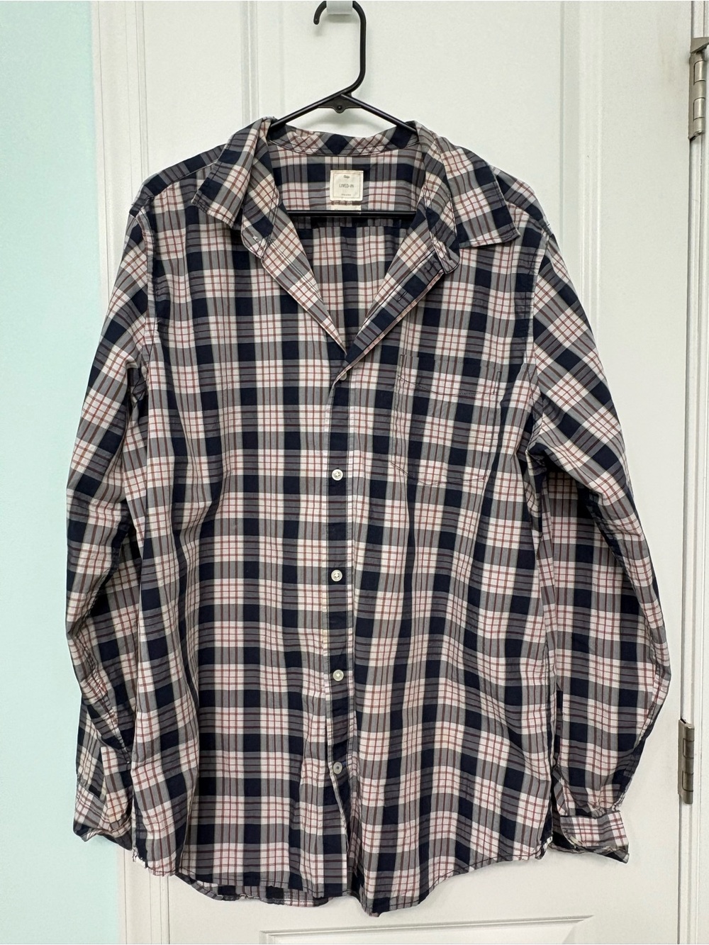 GAP Men's Plaid Button-Down Shirt - Navy & Light Pink